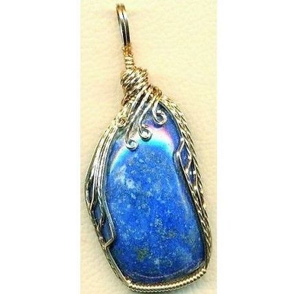 Lapis Bronze Wire Wrap Gemstone Pendant 31