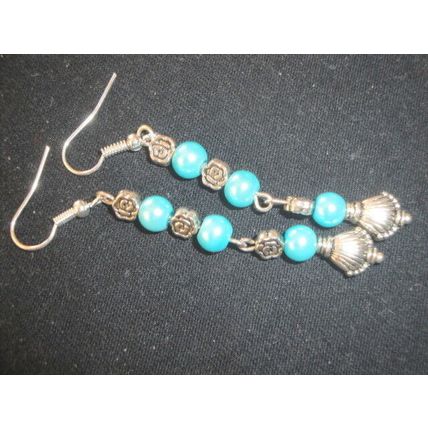 Beautiful mint blue Tibetan Asian style long swing earrings