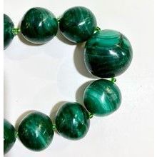 Vintage Natural Malachite Gemstone Carved Polished Bead 21" Necklace