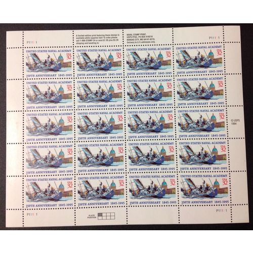 US Stamp #3001 mint: 1995 32c United States Naval Academy - sheet of 20 MNH