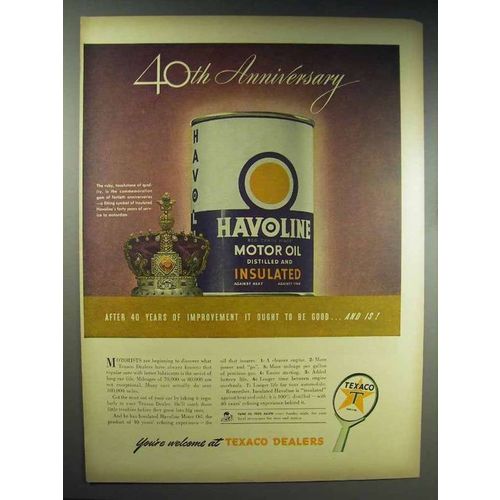 1944 Texaco Havoline Motor Oil Ad - 40th Anniversary