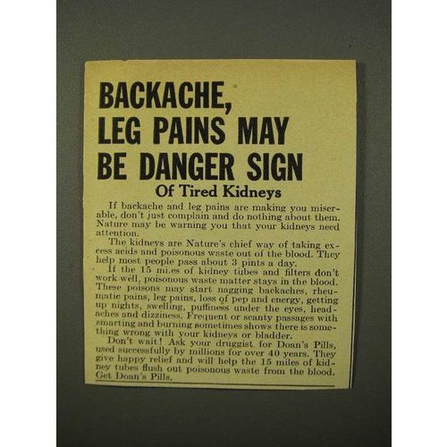 1945 Doan's Pills Ad - Backache, Leg Pains