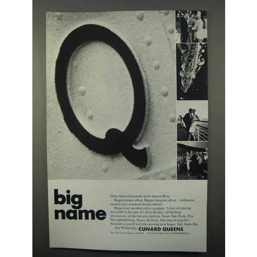 1966 Cunard Queen Cruise Ad - Big Name