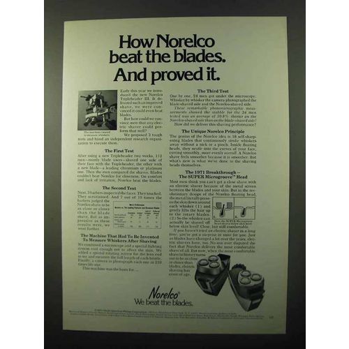 1971 Norelco Tripleheader III Shaver Ad - Beat Blades