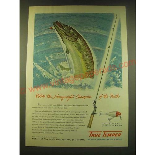 1949 True Temper Fishing Rods Ad - Win the Heavyweight champion of the north