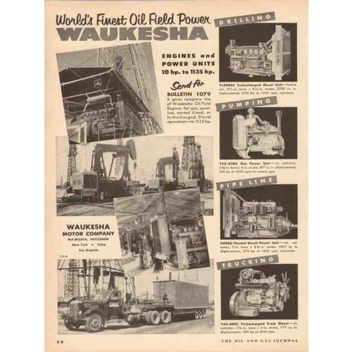 WAUKESHA MOTOR COMPANY 1955 finest oilfield power engines vintage ad