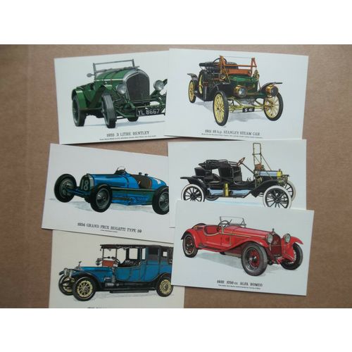 6 COLLECTOR POSTCARDS VINTAGE CARS REPRODUCTIONS ALFA ROMEO ROLLS ROYCE BENTLEY