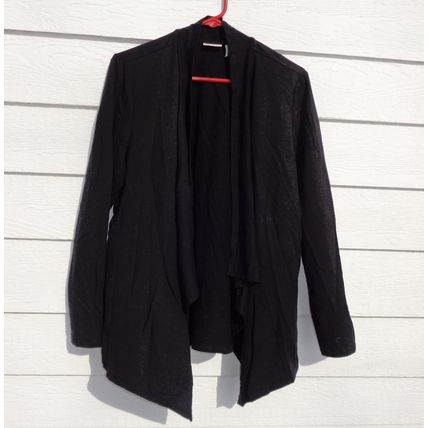 LOGO LOUNGE Lori Goldstein Black Cardigan L 44 Chest French Terry A261065 018