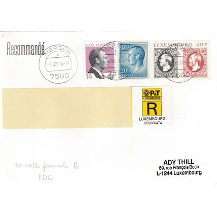 Luxembourg 1994 Registered Cover Mersch cancel written VGC