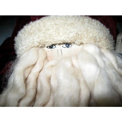 Santa Claus Doll in Burgundy Outfit w/very long cap, bird and evergreens