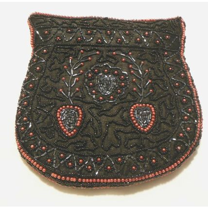 Vintage Purse Handbag Black and Red Heart Themed Beaded