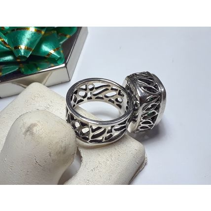Estate 15ct Green Checkerboard Lepard Print Quartz SAJEN Fancy 925 Ring #16017
