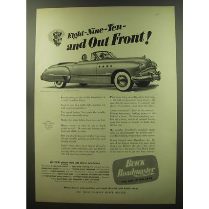 1949 Buick Roadmaster Convertible Car Ad - Eight - Nine - ten - and out Front