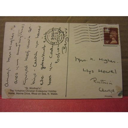 ST. WINIFRED'S HOLIDAY HOME, RHOS-ON-SEA, CONWY WALES used postcard 1993 pm =