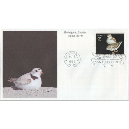ZAYIX 1996 US 3105 FDC Mystic Cachet Endangered Species Piping Plover Birds