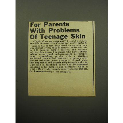 1957 Lanacane Creme Ad - For parents with problems of teenage skin