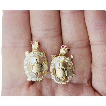 New Multi Tone 3D Lucky 1 inch Large Turtle Earrings Real 14K Gold 13.8 Grams