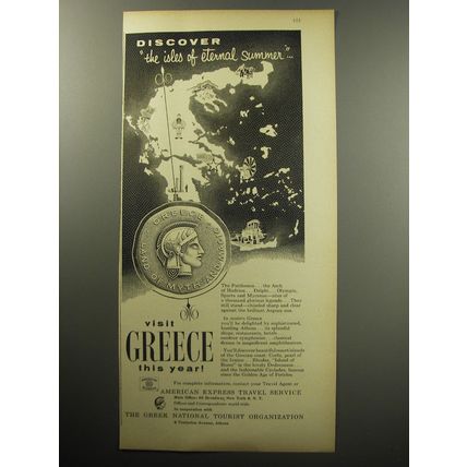 1957 Greek National Tourist Organization Ad - Isles of eternal summer