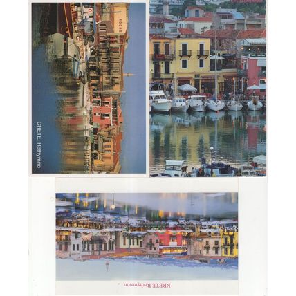 Crete Krete Rethymno Harbour Boats 3x Postcard s