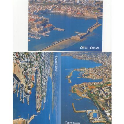 Crete Krete Rethymno Aerial Birds Eye Boats 3x Postcard s