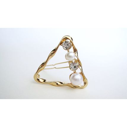 Smaller wavy gold triangle pearl and crystal hair pin clip barrette for fine
