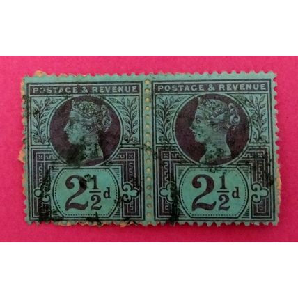 GB 1887 Jubilee 2 and half d blue and purple used horizontal pair SG201