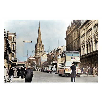 ptc3092 - Lancs - A busy Church Street & Church c1940/50s Preston - print 6x4