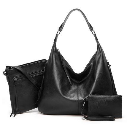 Women Shoulder Bags Tote Satchel Hobo 3pcs Purse Set Black