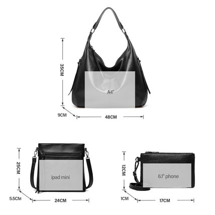 Women Shoulder Bags Tote Satchel Hobo 3pcs Purse Set Black
