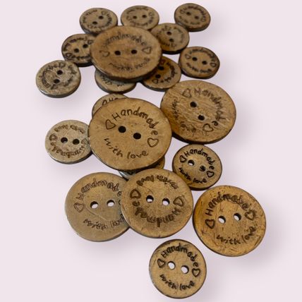 Buttons Natural Coconut Handmade With Love Sewing Crafts 3 Sizes 15mm 20mm 25mm