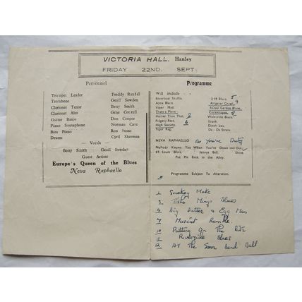 vintage Freddy Randall & His Band, Victoria Hall, Hanley Programme