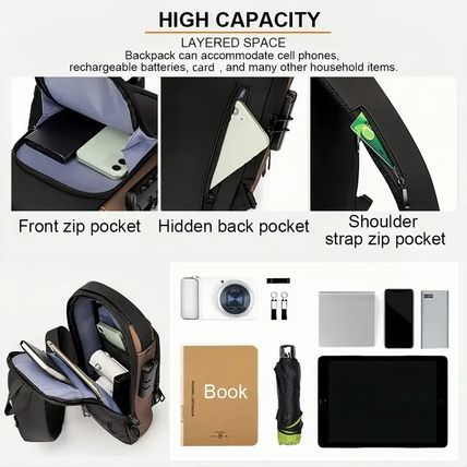 USB Charging Sport Sling Anti-Theft Shoulder Bag Crossbody Bags Chest Backpack
