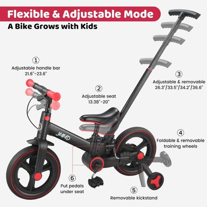 JMMD Toddler Bike with Push Handle for Kids 18-60 Months, 6 in 1 Foldable Push B
