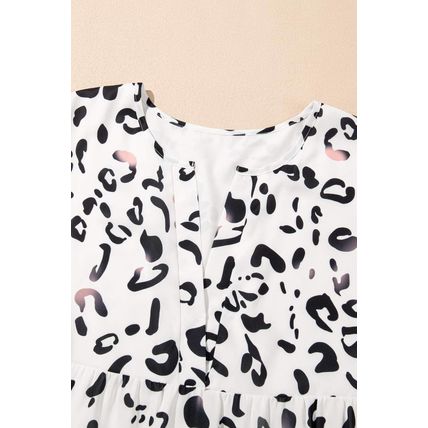 White Leopard Print Notch V Neck Loose Fit Maxi Dress
