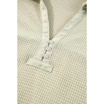 Parchment Textured Buttoned Long Sleeve Top 2 Piece Shorts Set