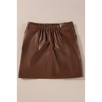 Coffee Bowknot Faux Leather Mini Skirt