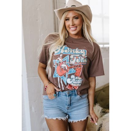 Chicory Coffee Honky Tonk Honey Graphic Crew Neck Western Fashion Tee