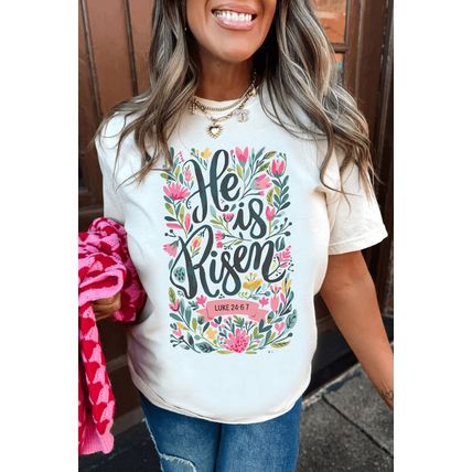 White He is Risen Floral Printed T Shirt
