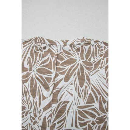 Khaki Floral Print V Neck Short Sleeve Loose Fit Blouse