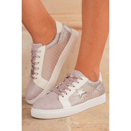 Gold Glitter Star Patchwork PU Leather Lace-up Sneakers
