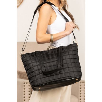 Black Quilted Patchwork Large Tote Bag and Clutch 2pcs Set