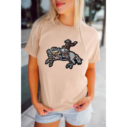 Khaki Sequin Rodeo Graphic Crewneck Tee