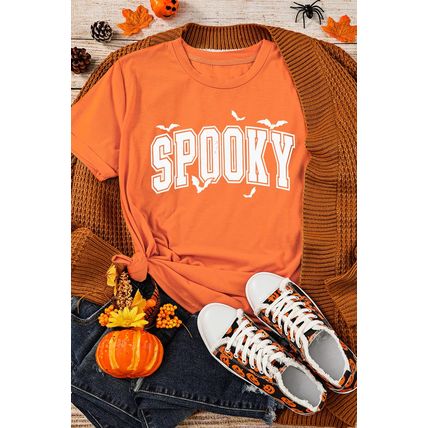 Orange SPOOKY Bats Halloween Graphic T Shirt