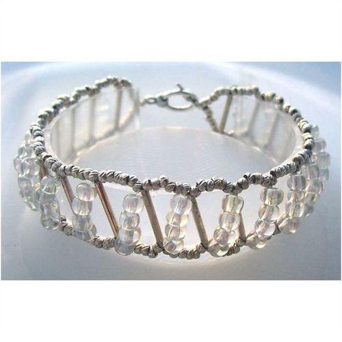 Bracelet #033 bangle clear glass rainbow beads 8 inch ladies costume jewelry