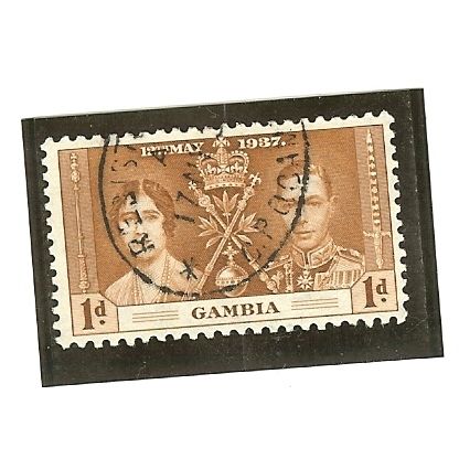 Gambia KGVI 1937 Coronation 1d Yellow Brown Used SG 147 Sc 129 CD 302 stamp