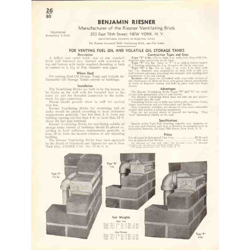 benjamin riesner 1938 ventilating brick fuel oil tanks vintage catalog