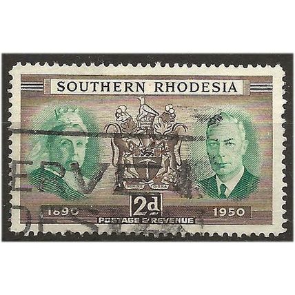 Southern Rhodesia 1950 SG70 2d Green & Brown Diamond Jubilee Good Used ..