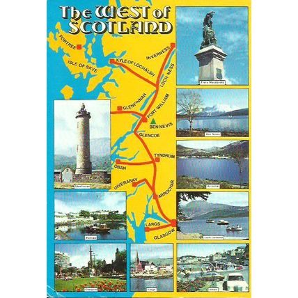 WEST OF SCOTLAND Map Postcard (Braemar Films 5222)