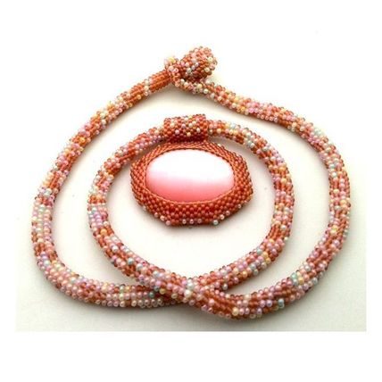 Spring Colors Bead Crochet Rope Choker Pink Cat Eye Pendant 10