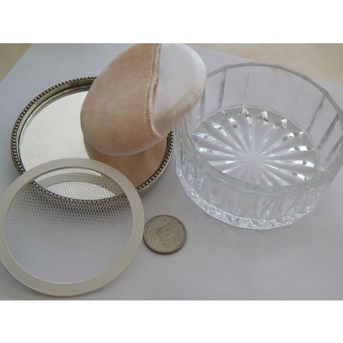 VANITY POWDER JAR SILVER PLATED LID WITH INTERIOR MIRROR